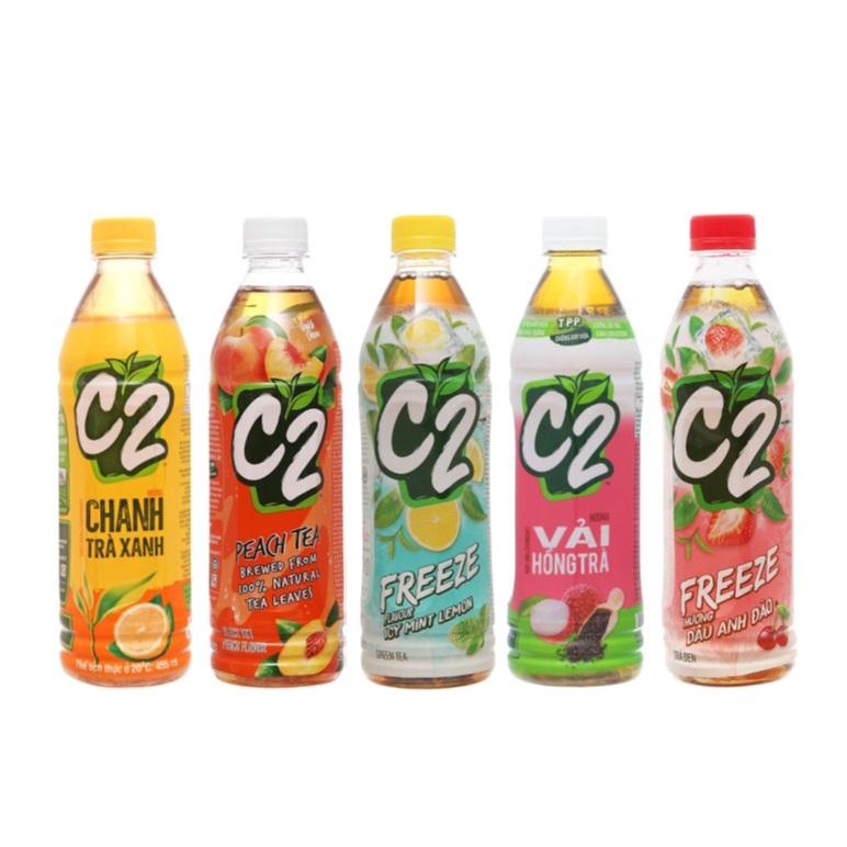 Trà Xanh C2 Chai 455ml Vị Đào, Vị Chanh, Vị Vải, Vị Chanh Tuyết, Vị Dâu Anh Đào