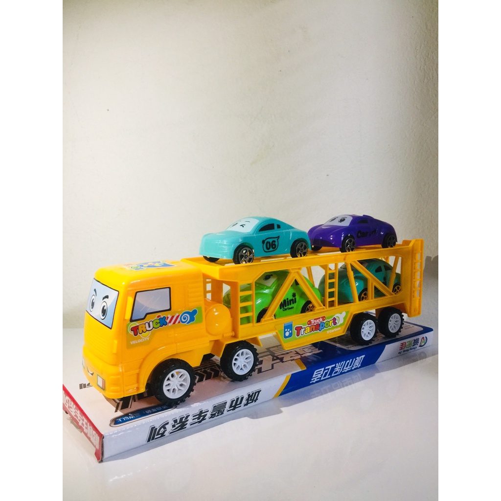 Đồ chơi xe tải đầu kéo 2 tầng chở 4 xe con