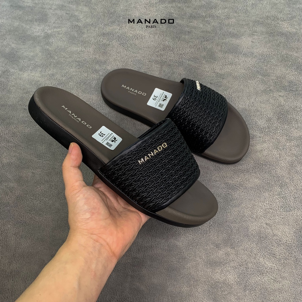 MANADO - Dép Da Nam Cao Cấp, Quai Da PU, Đế Cao Su Mềm - Mã MND7 Màu Đen, Fullbox, Dép chuẩn size việt, Hỗ trợ đổi size