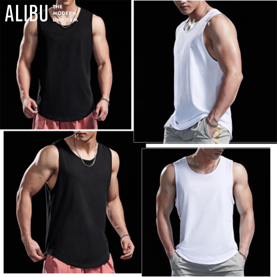 Áo thun nam ba lỗ cotton 85%, phong cách hàn kiểu dáng thể thao tanktop  co giãn 4 chiều -  ALIBU
