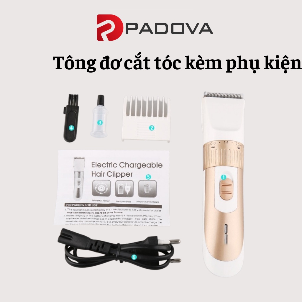Tông Đơ Cắt Tóc Cao Cấp PADOVA KM-9020 Kèm Phụ Kiện An Toàn Cho Bé 2492