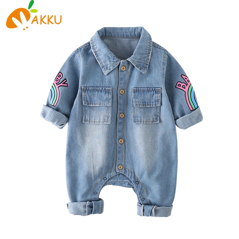 Bộ Áo Liền Quần Vải Denim Thoáng Khí In Hoạt Hình Dễ Thương Cho Bé