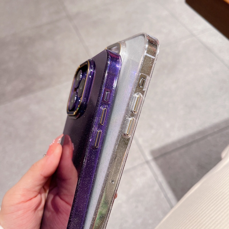 Ốp Điện Thoại Cứng Trong Suốt Chống Sốc Phối Kim Tuyến Sang Trọng Cho iPhone 14 13 12 Pro Max