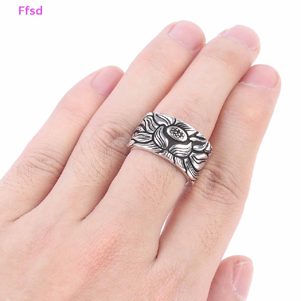 {Ffsd} Nhẫn Hở Hình Hoa Sen / Trái Tim Phật Giáo Màu Bạc Cho Nam Sutra * Bán Chạy