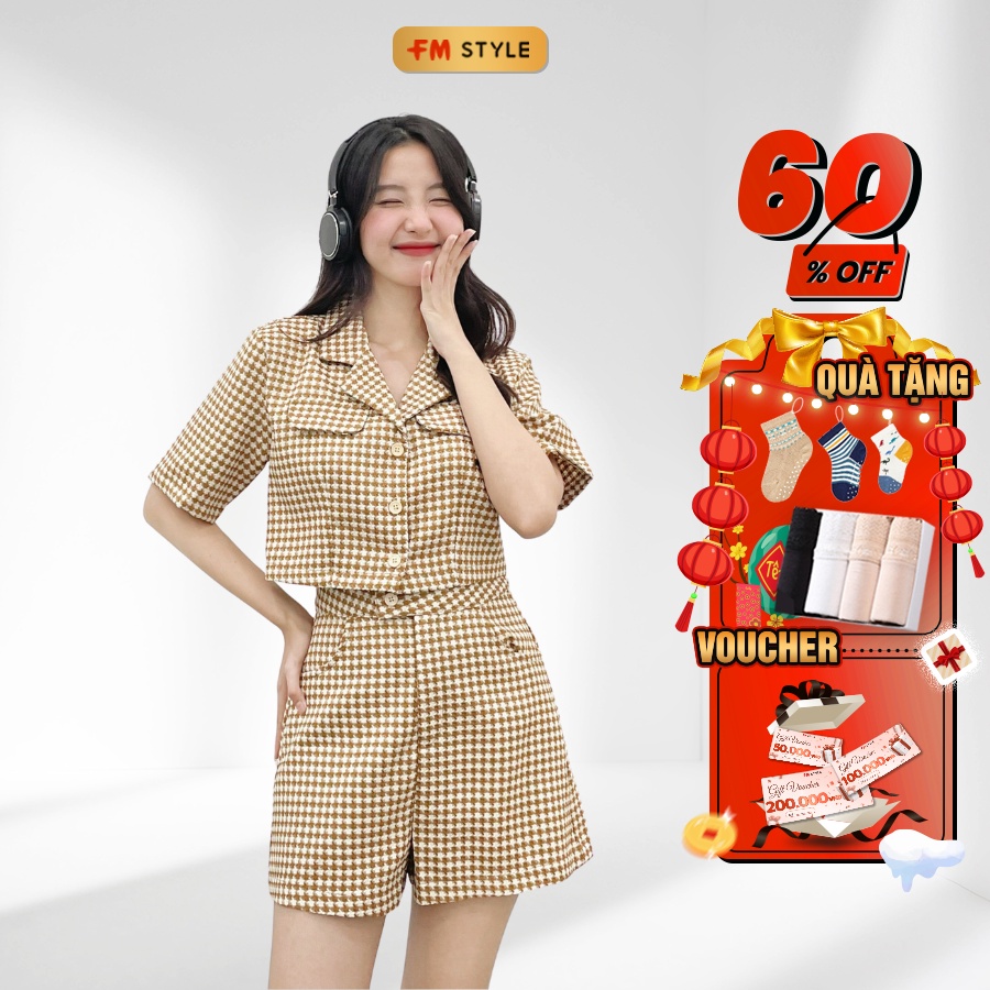 Set đồ nữ FM Style phối cổ VEST kèm quần short kiểu dáng thiết kế sang chảnh thời trang Hàn Quốc 210290065