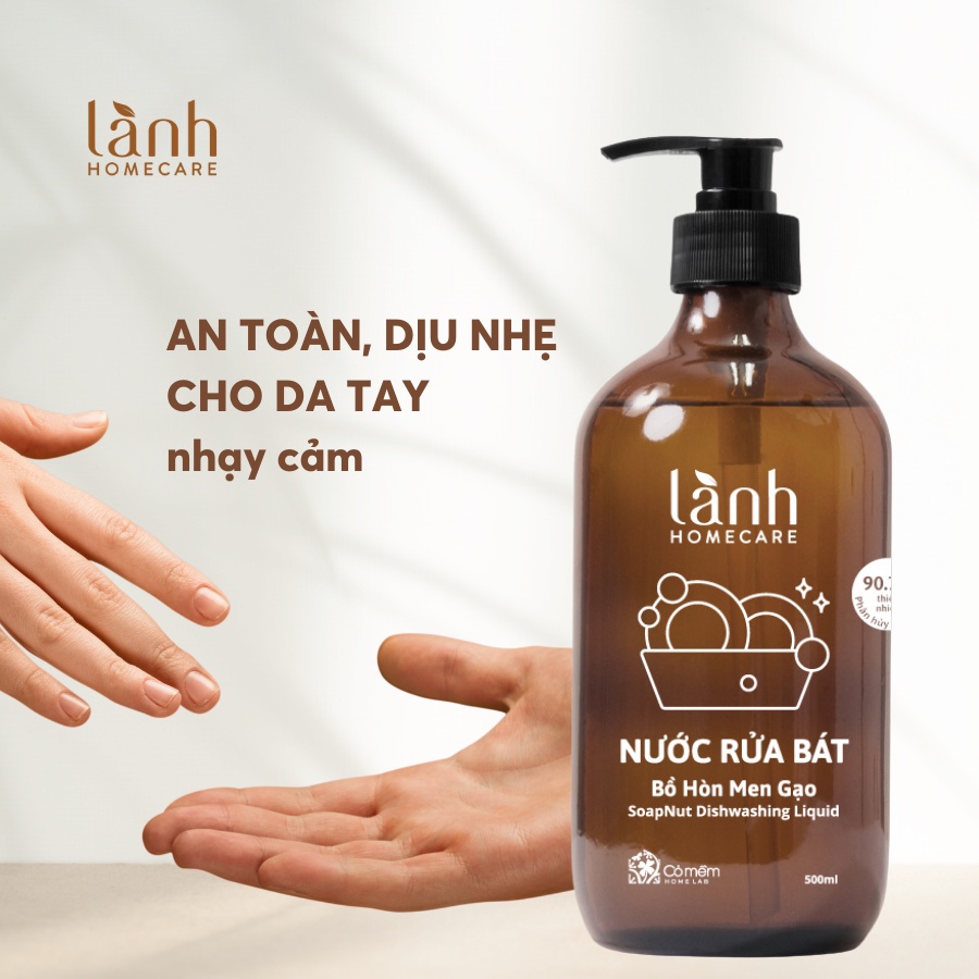 Nước Rửa Chén Bát Thiên Nhiên Lành Homecare Chiết xuất Từ Bồ Hòn Men Gạo An Toàn Cỏ Mềm 500ml