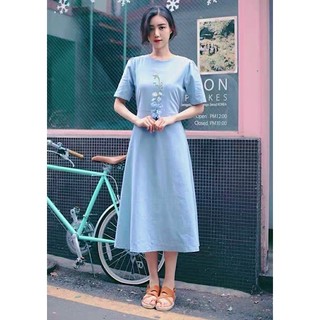 Đầm midi cổ tròn basic 2 màu (kèm hình thật)