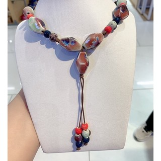 Dây chuyền gốm sứ, dây đeo thủ công cổ điển, dây chuyền hạt đá vintage