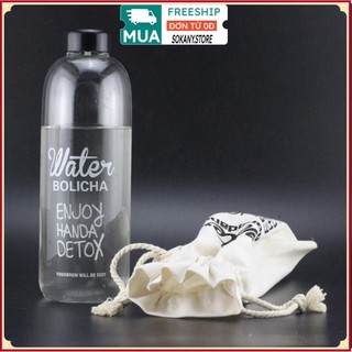 Bình nước detox đẹp 🍒sokany.store🍒 bình đựng nước nhựa water pongdang" 1000/600 ml - kèm 1 túi vải