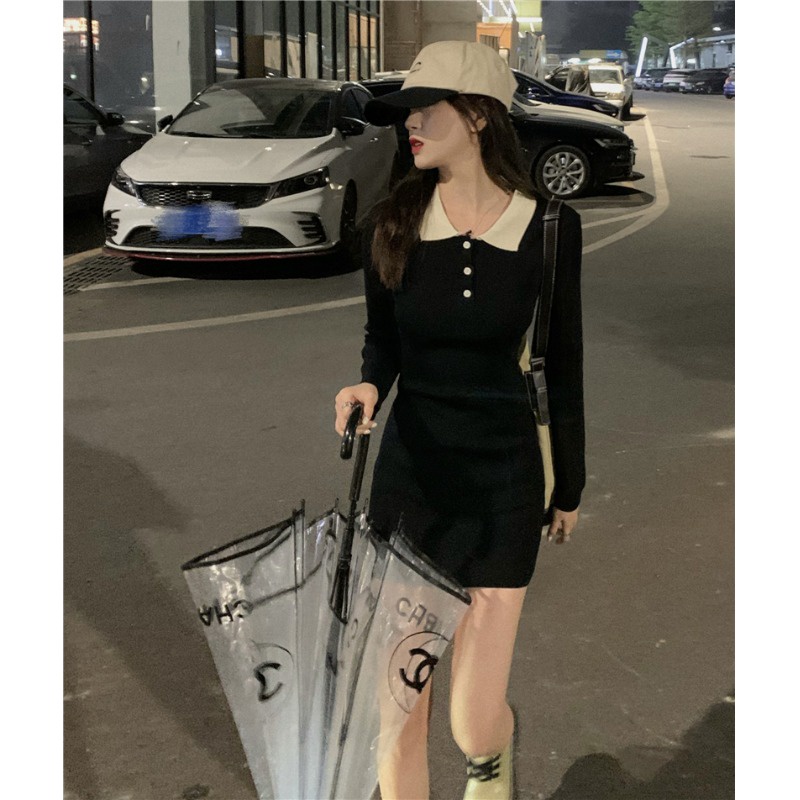 Đầm Tay Dài Cổ Polo Màu Sắc Thời Trang Mùa Thu Phong Cách Hàn Quốc Cho Nữ