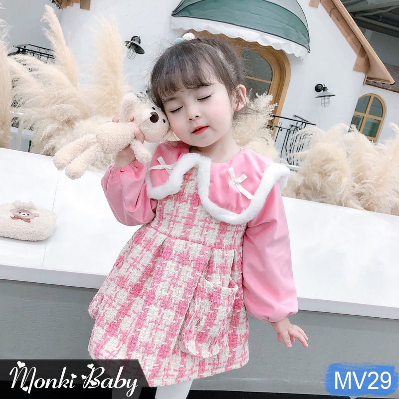 Váy dạ bé gái lót lông cùng gấu bông nhỏ xinh xắn, chất dạ xù dày dặn, mềm đẹp, dáng công chúa | MV29