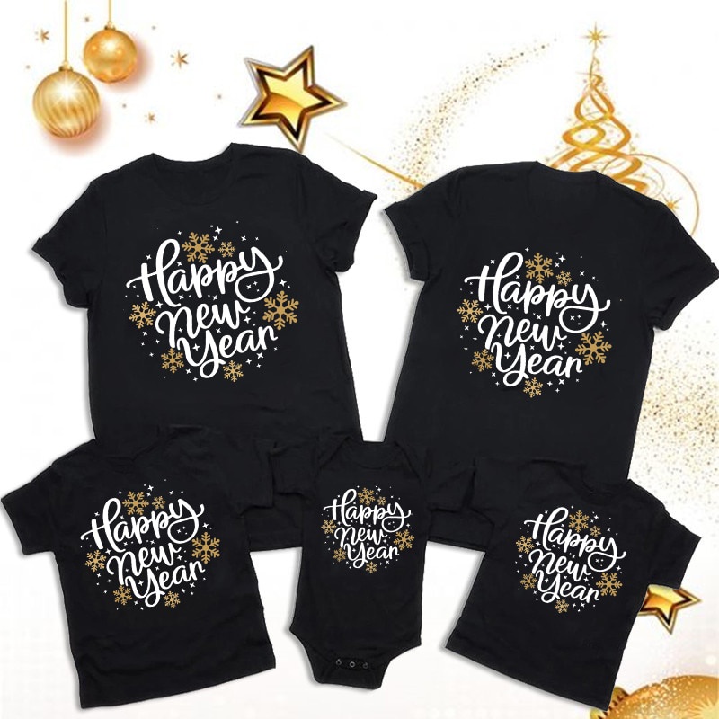 Áo gia đình HappyFamily - Mẫu năm mới Happy New Year chất Cotton 100% Màu Đen