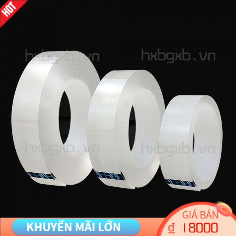 Băng keo nano hai mặt trong suốt không dấu vết có thể tái sử dụng/ giặt được/ có thể tháo rời 1m