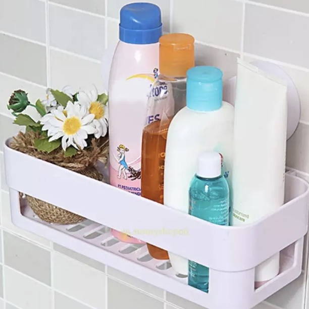 Kệ đựng đồ nhà tắm dán tường bằng nhựa hình chữ nhật, chắc chắn tiện dụng SUNMART24H C218- K11