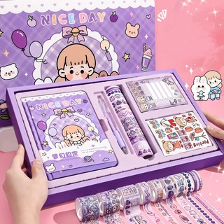 Sổ tay a5 sổ nhật ký hộp bộ sticker dán trang trí sổ tay diy hình hoạt hình dễ thương dành cho bé gái