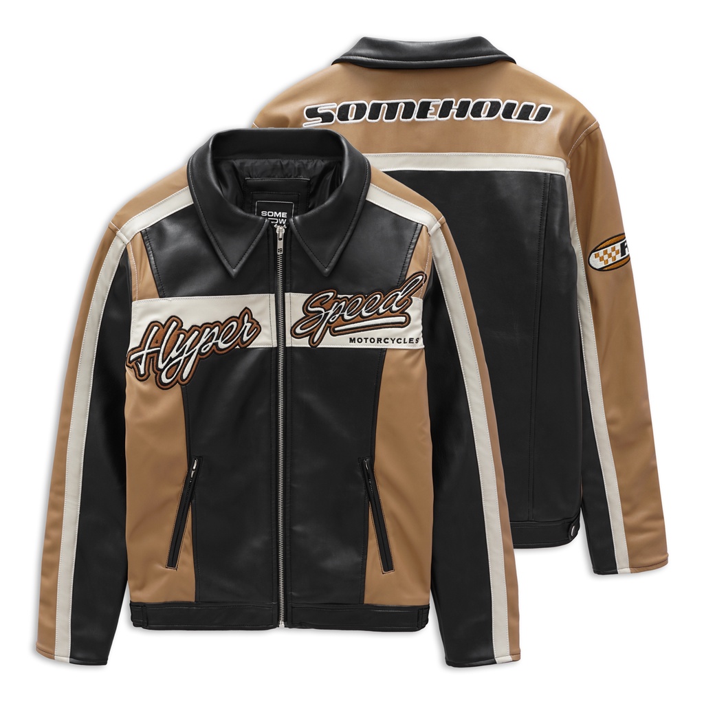 Áo Khoác Nam Leather Biker Premium, Chất Da PU Thoải Mái, AK0022, SOMEHOW