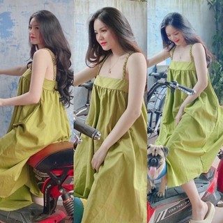 Đầm Babydoll form rộng vạt bầu 2 dây bính - Đầm 2 dây form rộng bầu bí bon chen thoải mái
