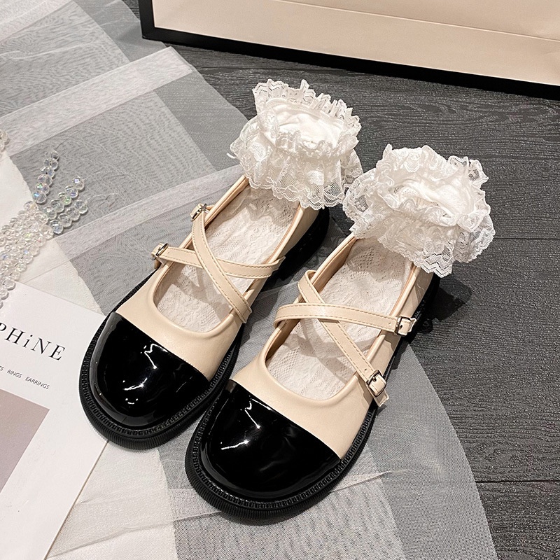 Giày Búp Bê Da Mềm Gót Dày Mũi Tròn Thời Trang Mùa Hè 2023 Cho Nữ