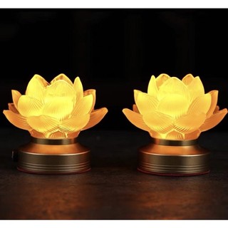 [HÀNG SẴN-MẪU SẠC ĐIỆN] CẶP 2 CHIẾC ĐÈN LED HOA SEN LƯU LY THỜ CÚNG TRANG TRÍ