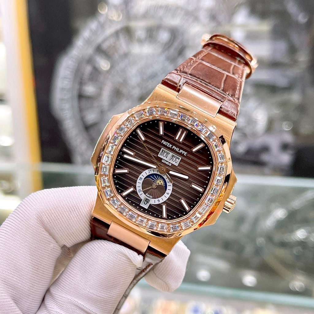 ĐỒNG HỒ NAM PATEK PHILIPE 5726 Moon Phase Brown khung G Nieng - Máy Thụy Cal - Automatic- 40mm BẢO HÀNH 3 Năm