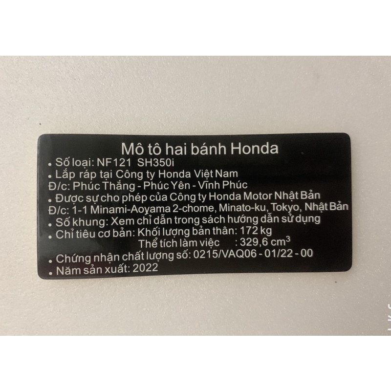 Tem năm sản xuất 2022 sh việt 160 và 350 .. Tem zin chuẩn hãng honda