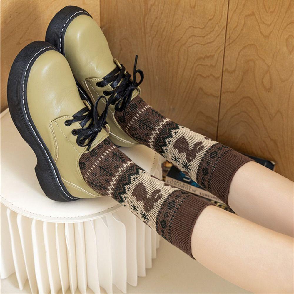 Anemone Đôi Vớ Dày Thoáng Khí Họa Tiết Cây Và Thỏ Hoạt Hình Dễ Thương