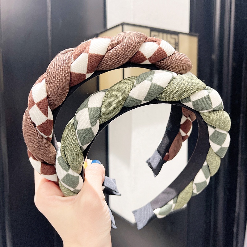 Băng Đô Cài Tóc Bằng Vải Họa Tiết Bảng Xoắn Xốp Phong Cách Âu Mỹ Cổ Điển Mới Cho Nữ