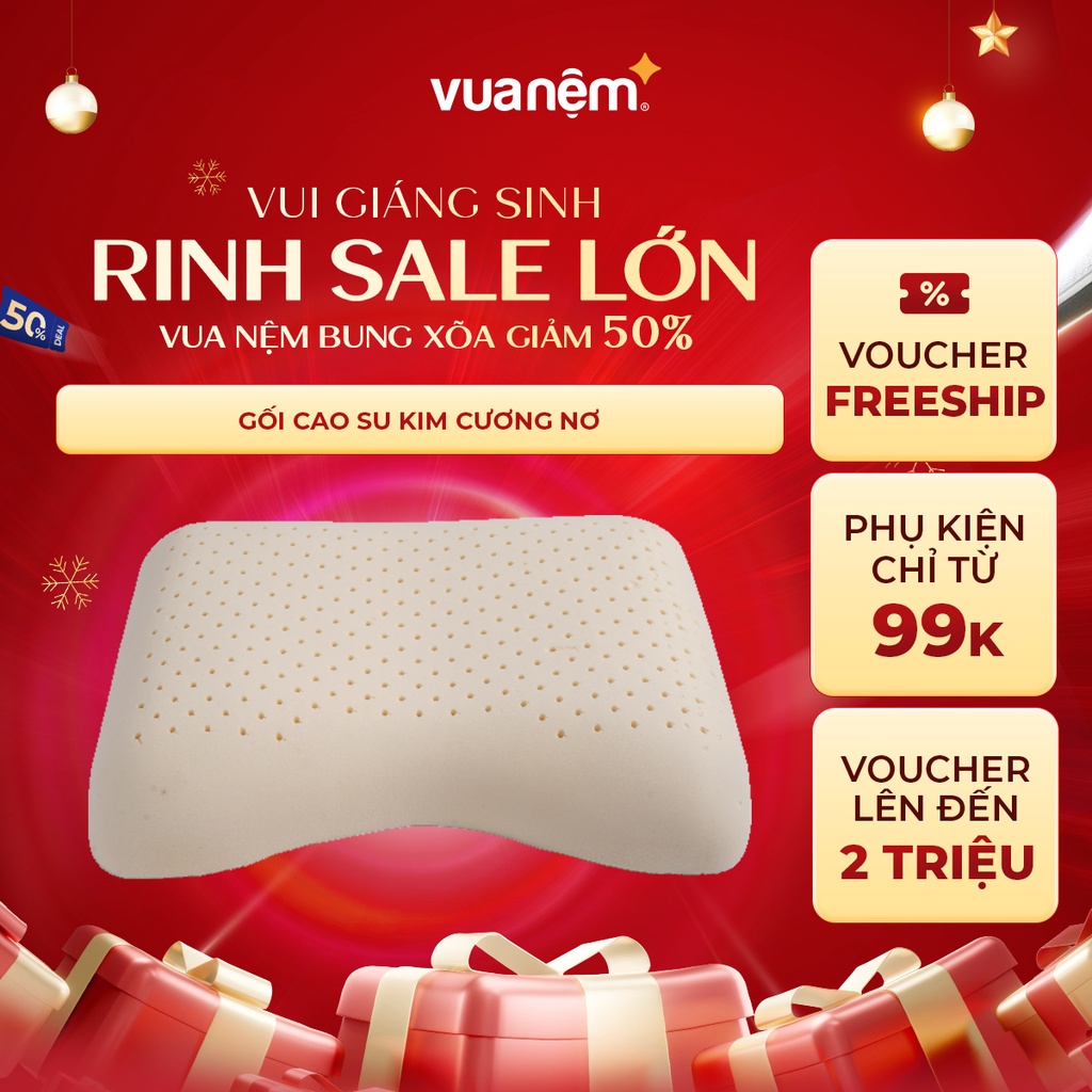 Gối Cao Su Kim Cương Nơ 40x55 100% nâng đỡ cổ vai gáy, giúp ngủ sâu bảo hành Vua Nệm