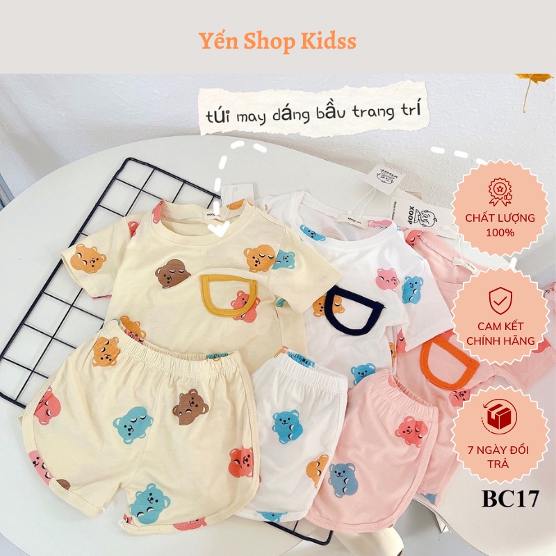 Bộ Quần Áo Trẻ Em Cộc Tay (7-17kg) thun lạnh in họa tiết gấu khủng long cho bé BC17 Yến Shop Kidsss