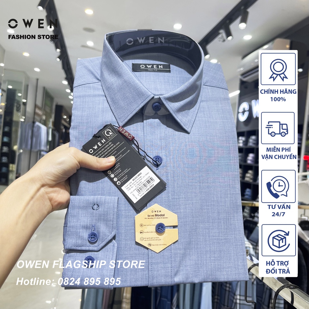 Áo Sơ mi Owen nam dài tay dáng Slimfit sợi Sồi mềm mịn mát Mã AS221389D