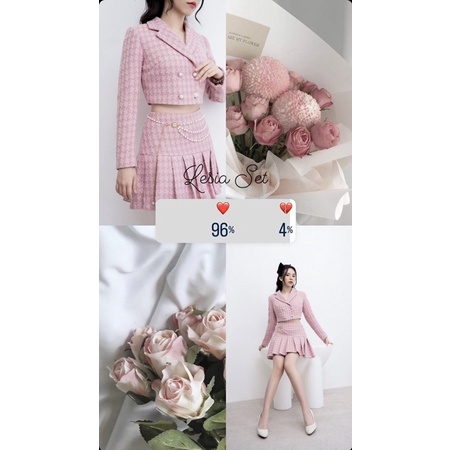 Set vest chân váy tweed hồng Charmante Studio