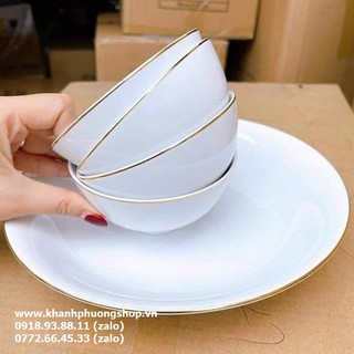 Bộ chén tô dĩa sứ Minh Long viền chỉ vàng - chén tô dĩa sứ minh long viền vàng