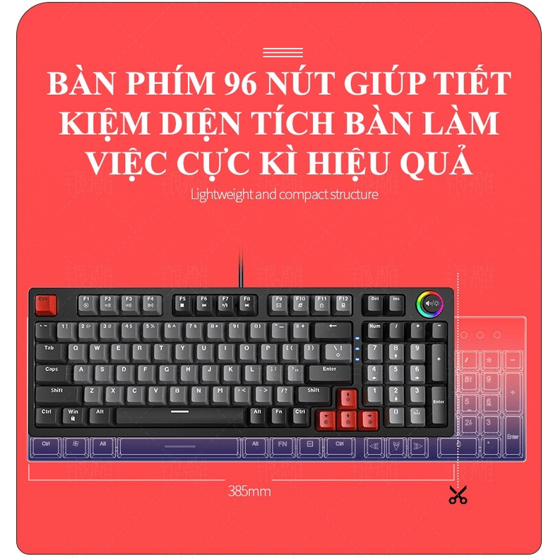 Bàn phím cơ blue switch YINDIAO K700 thiết kế mini 96 phím với nút vặn đa năng có 12 chế độ đèn LED siêu đẹp - NK