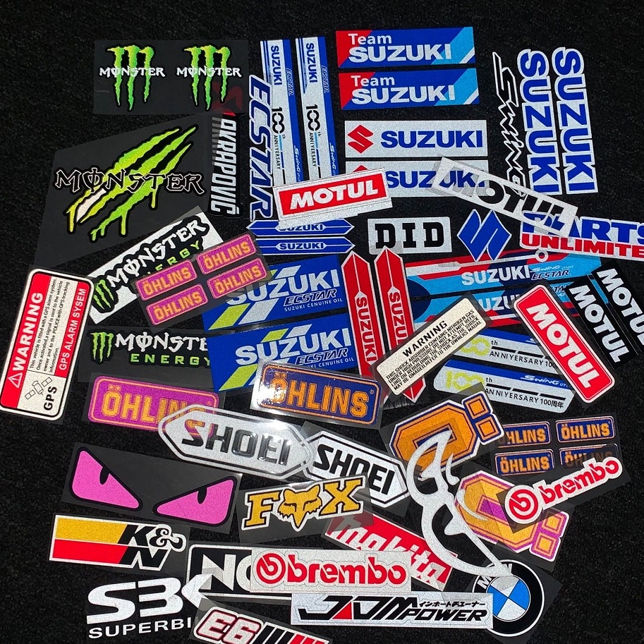10pcs Đặt nhãn dán Mon ster Energy Gopro Brembo MOTUL OHLINS YAMAHA Biểu tượng Logo Badge Decal Xe máy Mũ bảo hiểm xe đạp Body Scooter Phụ kiện trang trí