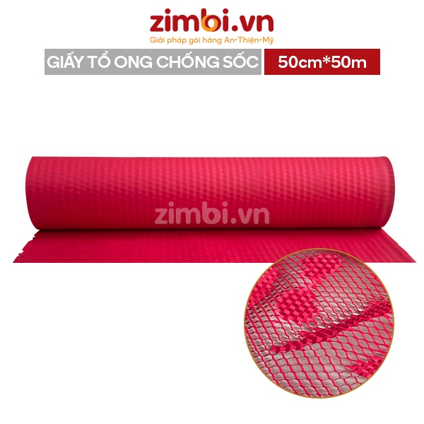Giấy gói tổ ong màu đỏ Zimbi 50cmx50m - Giấy xi măng chống sốc, gói quà Tết