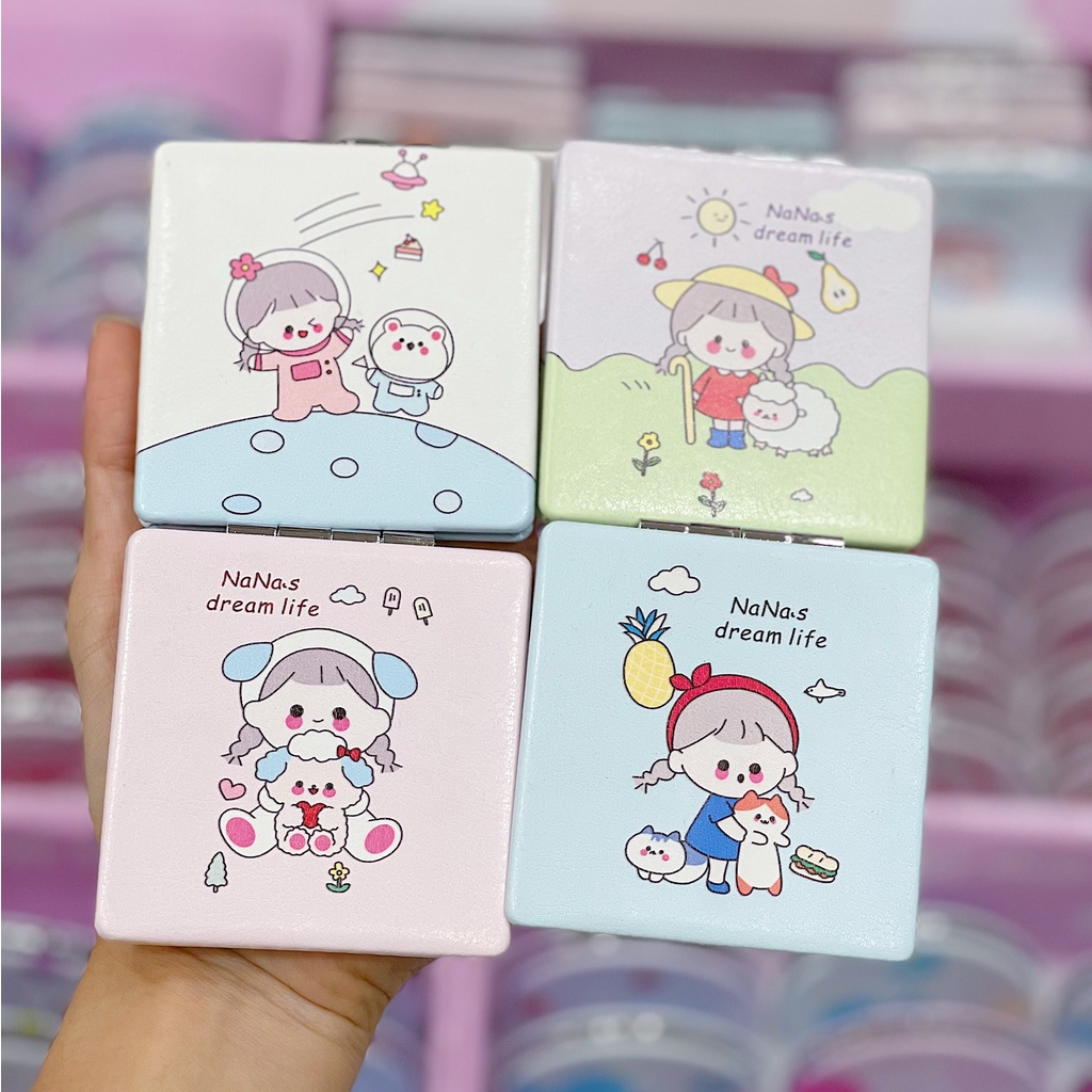 Gương gập mini bỏ túi, Gương gấp gọn 2 mặt siêu cute cho bạn nữ