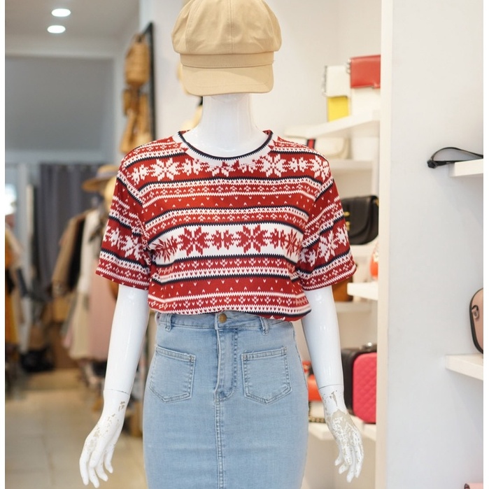 Áo thun nữ sọc họa tiết noel, cotton 100% - NEONVN hàn quốc, dễ thương