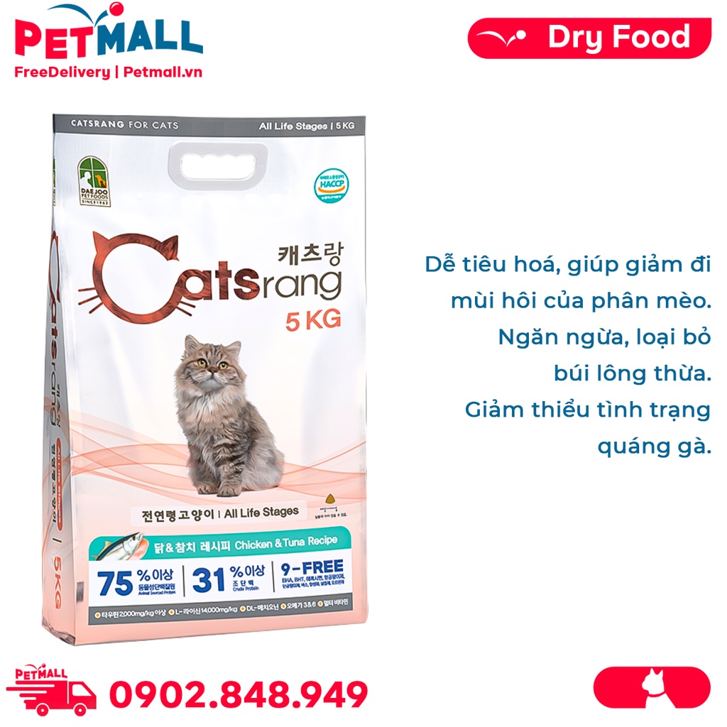 Thức ăn mèo Catsrang 5kg - Dành cho mèo mọi lứa tuổi, nhập Hàn Quốc Petmall