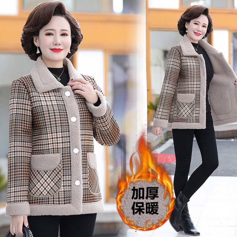 Áo Khoác Lót Lông Cừu Dày Dặn Giữ Ấm Phong Cách Phương Tây Thời Trang Thu Đông Cho Phụ Nữ Trung Niên