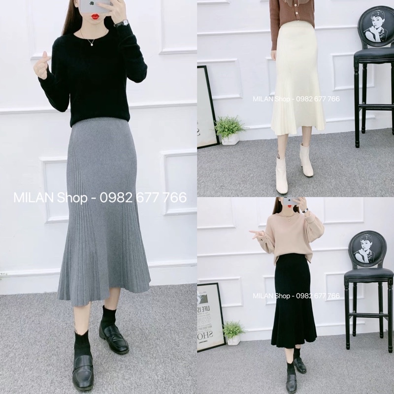 Chân váy len đuôi cá các kiểu style