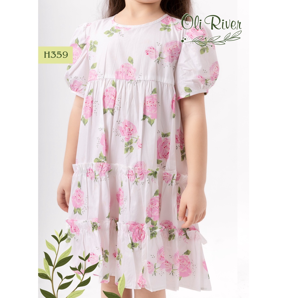 Váy bé gá tay bồng dáng xòe phối bèo nhún hai tầng cực bắt mắt