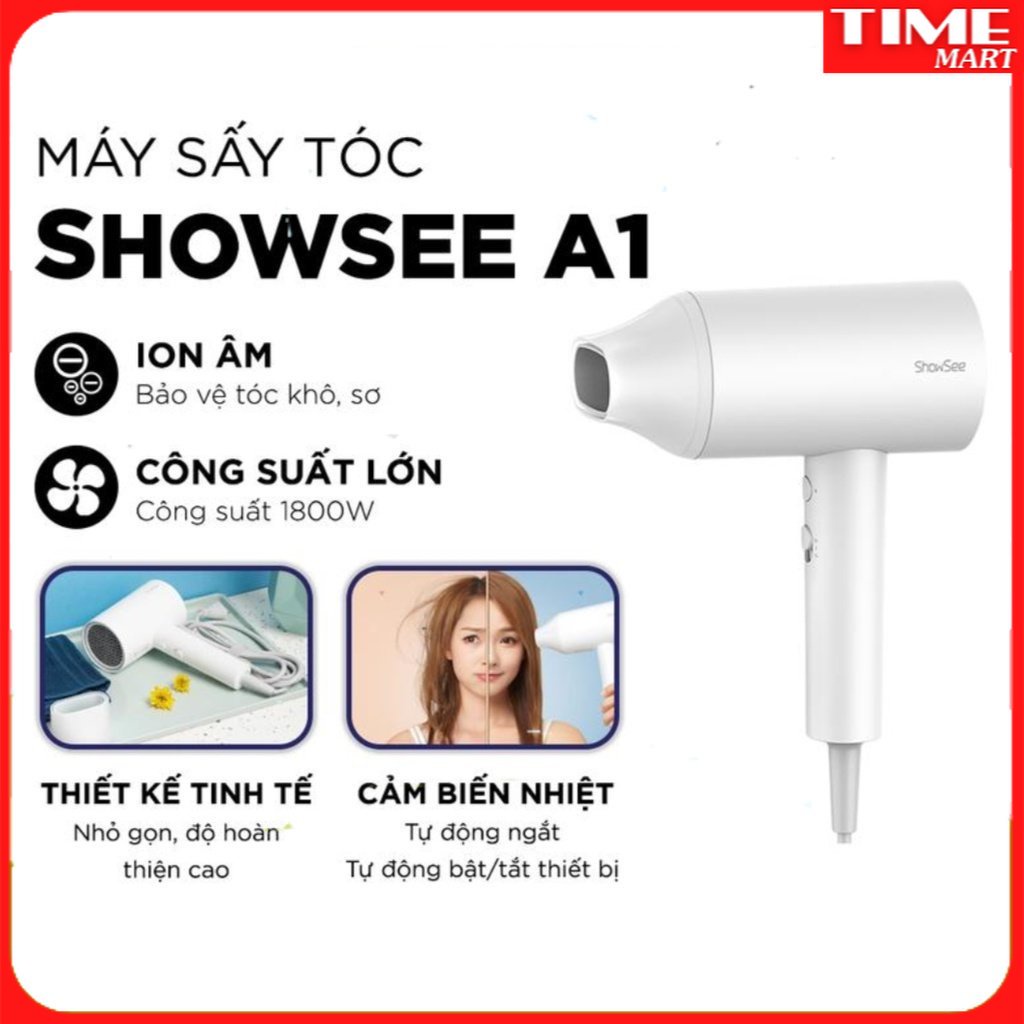 Máy sấy tóc bổ sung ion âm Xiaomi Youpin SHOWSEE A1-1800W. Cao cấp chống xù rối khô tóc [TIME-MART]