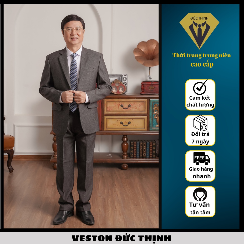 Bộ vest nam comple trung niên, trung tuổi cao cấp chất liệu vải tuysi cao cấp Đức Thịnh