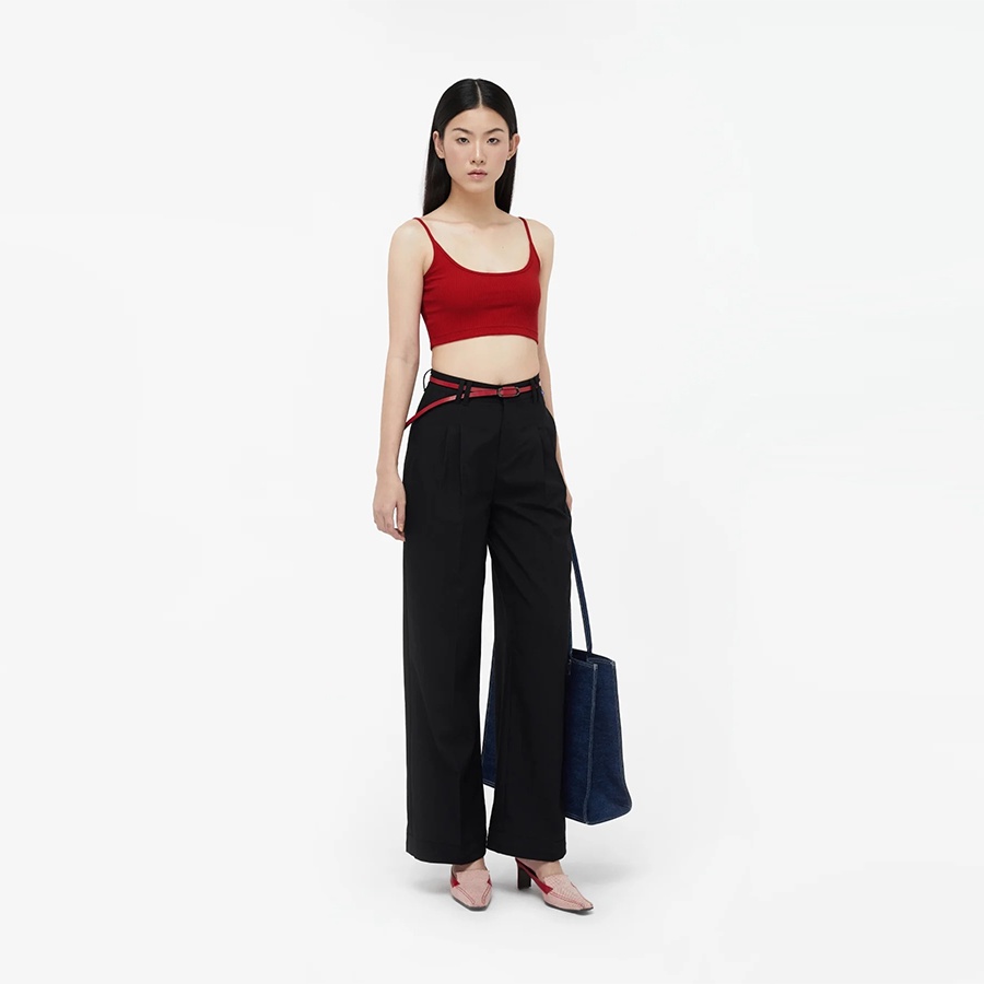 TheBlueTshirt - Quần Âu Nữ Xếp Ly Màu Đen - Double Pleat Straight Trousers - Black