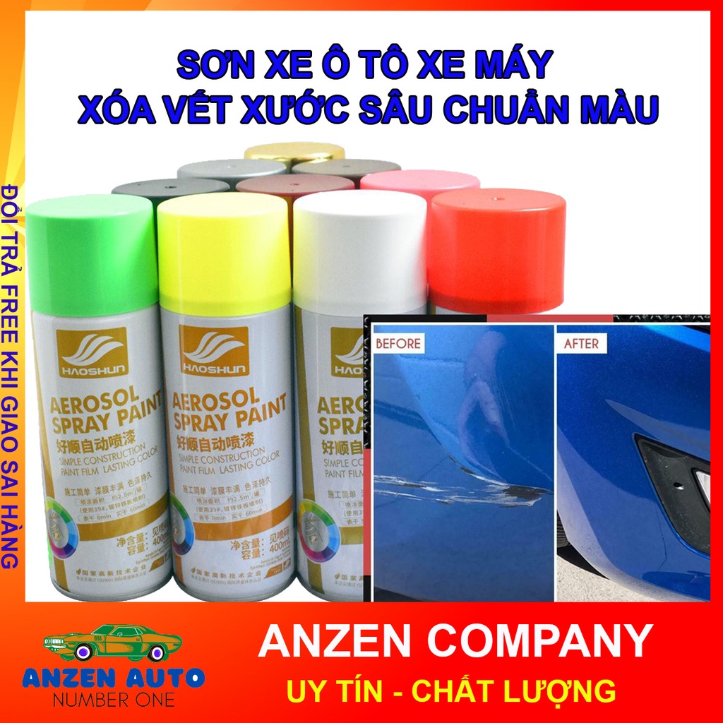 Sơn Ô Tô Xe Máy Cao Cấp Màu Đỏ, Đen - Sơn Xịt Tay Trực Tiếp - Siêu Bóng, Mịn, Bám Dính Tốt - Xóa Vết Xước - Haoshun Pain