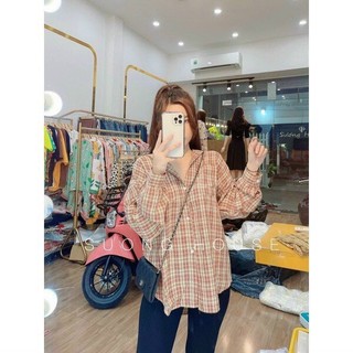 Áo sơ mi sọc caro tay dài form rộng