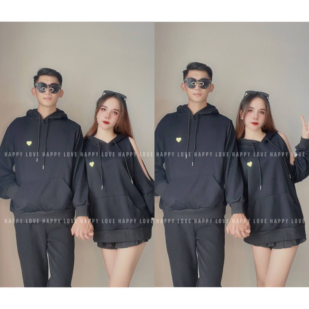 Set Đồ Đôi Couple Áo Hoodie Có Mũ Hàn Quốc Form Rộng Giá Rẻ Chất Nỉ Đẹp QUẢNG CHÂU L1 HAPPYLOVE H35
