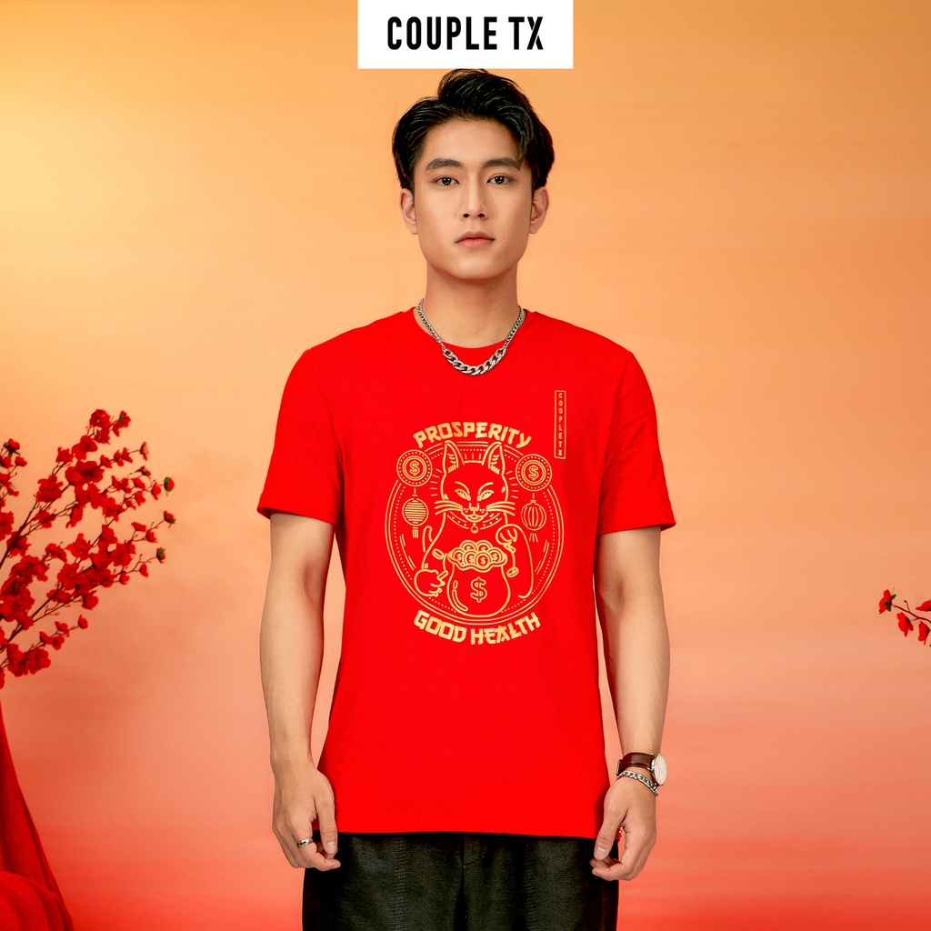Áo Thun Nam Couple TX In Nhũ Mèo May Mắn Tết 2023 MTS 1232