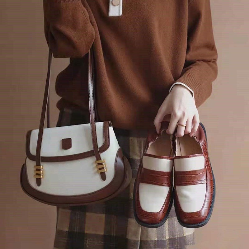 Mischa Túi Đeo Vai Bằng Da PU Màu Tương Phản Phong Cách retro Pháp Thời Trang Sang Trọng Dễ Phối Đồ