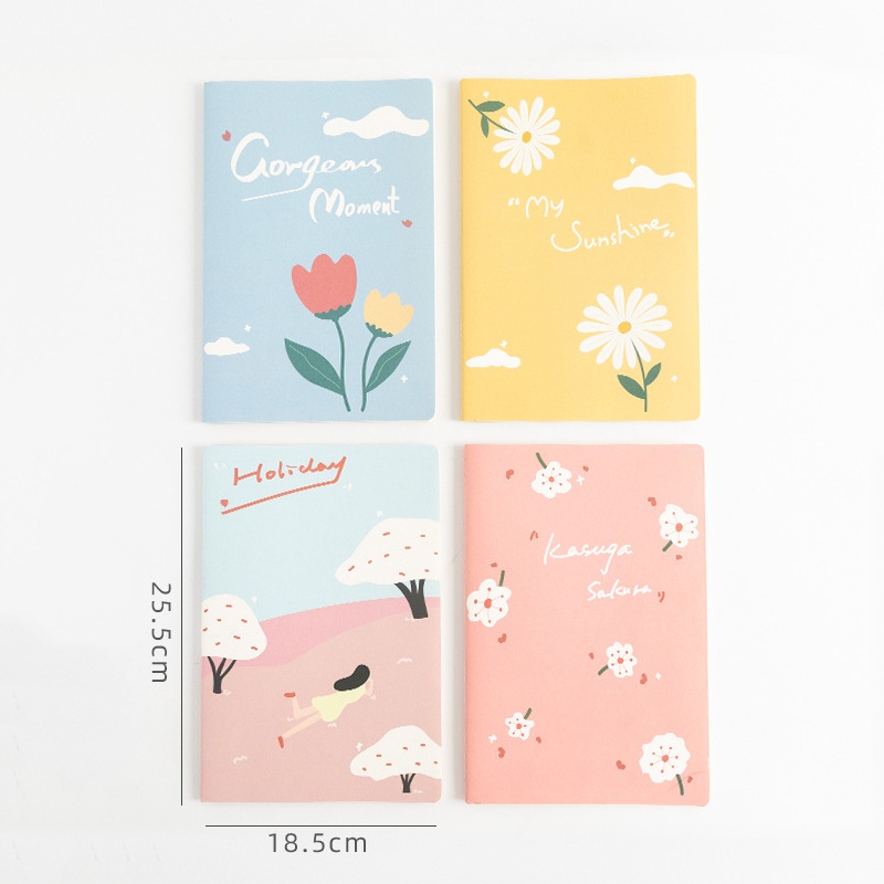 Vở/ Sổ kẻ ngang size lớn B5  Pastel Floral - bìa giấy in hình hoa/ floral nữ tính và siêu dễ thương